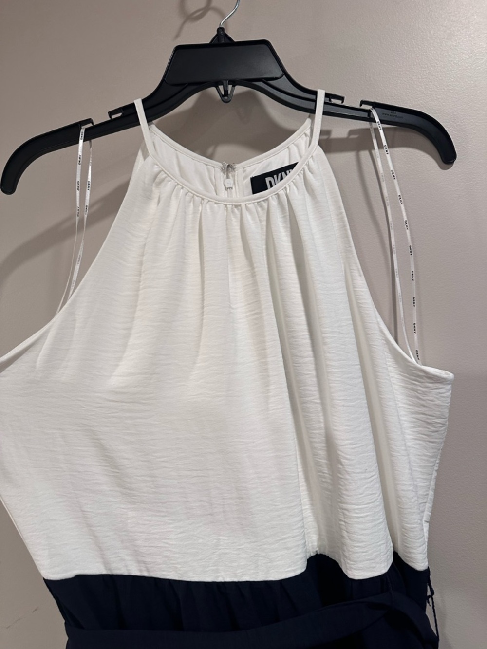 DKNY Women's Tiered Tie-Waist Halter-Neck Midi Dress Ivory/Spring Navy NWT 12 - Picture 7 of 16